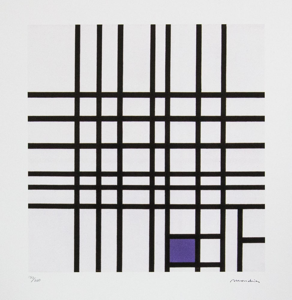 Piet Mondrian 'Composition No. 12 with Blue': Piet Mondrian (after) 'Composition No. 12 with Blue' lithography print, plate signed bottom right, numbered with pencil bottom left, limited edition 150/200, bottom left publishing house stamp