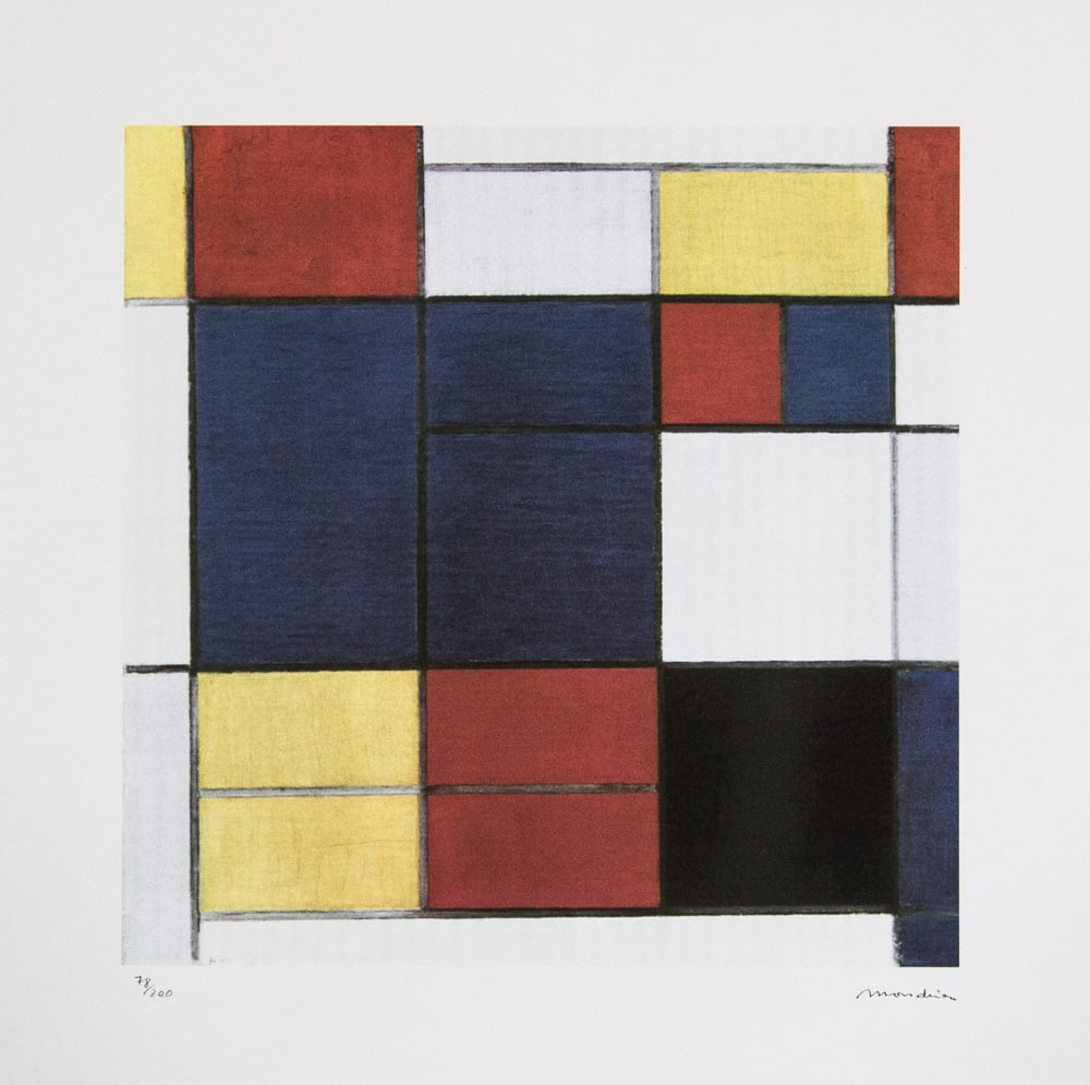 Piet Mondrian 'Composition C, 1920': Piet Mondrian (after) 'Composition C, 1920' lithography print, plate signed bottom right, numbered with pencil bottom left, limited edition 78/200, bottom left publishing house stamp 'Leonardo