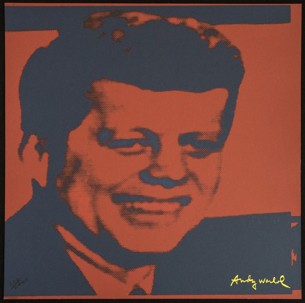 Andy Warhol 'John F. Kennedy': Andy Warhol (after) 'John F. Kennedy' offset lithography, size 60 x 60 cm, plate signed bottom right, numbered with pencil, limited edition 207/2400, heavy paper, stamped with CMOA on the back