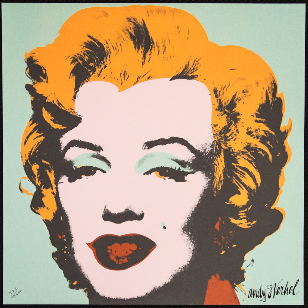 Andy Warhol 'Marilyn Monroe': Andy Warhol (after) 'Marilyn Monroe' offset lithography, size 60 x 60 cm, plate signed bottom right, numbered with pencil, limited edition 374/2400, heavy paper, stamped with CMOA on the back (Carnegi