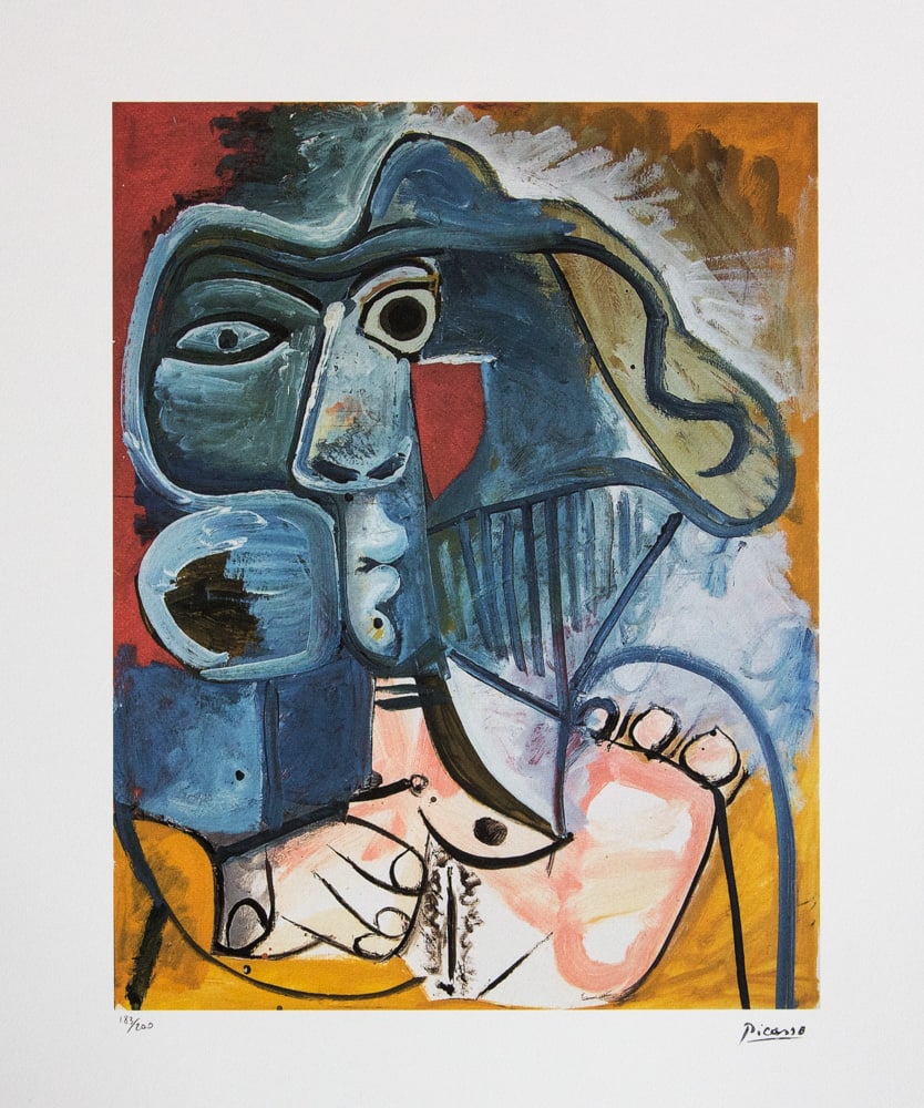 Pablo Picasso 'Sitting Naked with a Hat': Pablo Picasso (after) 'Sitting Naked with a Hat' lithograph print, limited edition of 200, sheet size 50 x 70 cm, plate signed bottom right, numbered with pencil bottom left 183/200, wove paper with