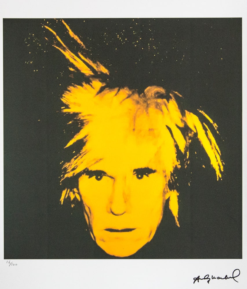 Andy Warhol 'Self-Portrait': Andy Warhol (after) 'Self-Portrait' offset lithograph in colors on Arches paper, sheet size 38,5 x 57 cm, plate signed bottom right, numbered with pencil, limited edition 16/100 (Leo Castelli, Art Gal