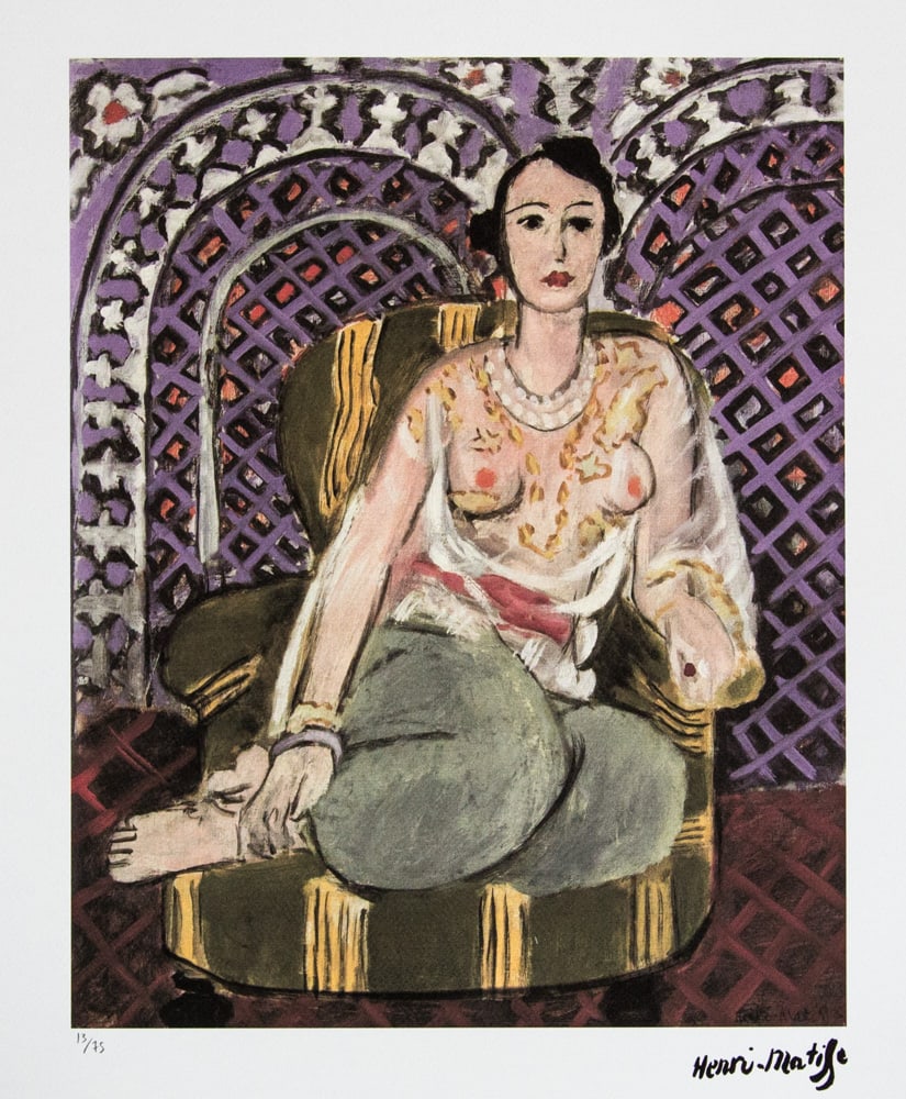 Henri Matisse 'Seated Odalisque': Henri Matisse (after) 'Seated Odalisque' offset lithography, limited edition of 75, sheet size 50 x 70 cm, plate signed bottom right, numbered with pencil bottom left 13/75, cotton paper, bottom left