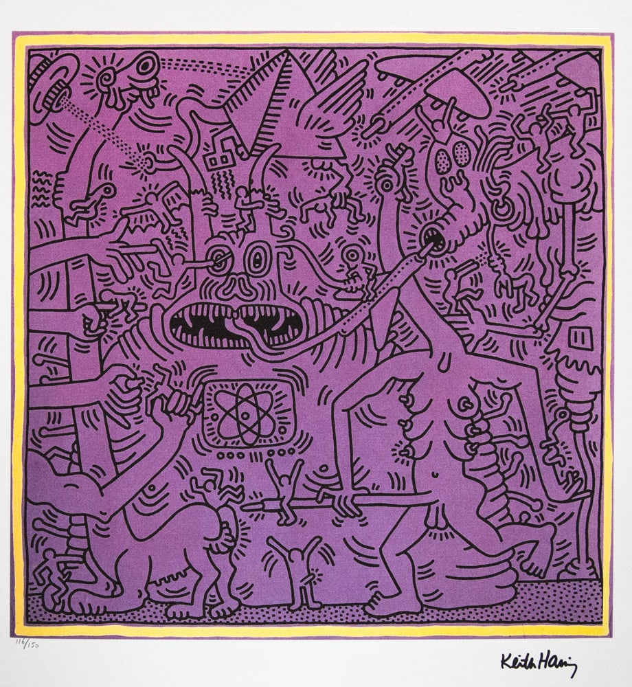 Keith Haring, Untitled: Keith Haring (after) untitled, offset lithography, limited edition of 150, sheet size 50 x 70 cm, plate signed bottom right, numbered with pencil bottom left 116/150, cotton paper, Keith Haring Founda