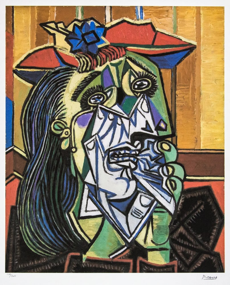 Pablo Picasso 'The Weeping Woman, 1937': Pablo Picasso (after) 'The Weeping Woman, 1937' lithograph print, limited edition of 200, sheet size 50 x 70 cm, plate signed bottom right, numbered with pencil bottom left 114/200, wove paper with