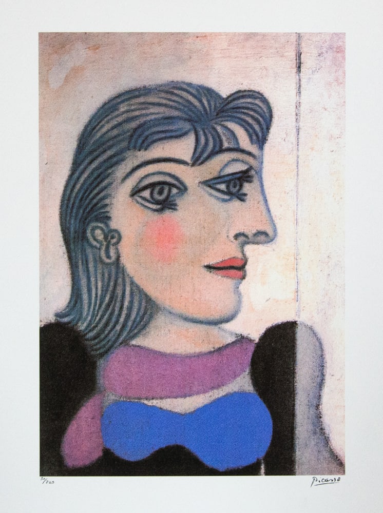 Pablo Picasso 'Portrait of Dora Maar': Pablo Picasso (after) 'Portrait of Dora Maar' lithograph print, limited edition of 200, sheet size 50 x 70 cm, plate signed bottom right, numbered with pencil bottom left 50/200, wove paper with