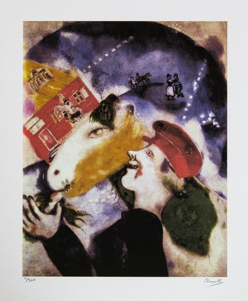 Marc Chagall 'Peasant Life': Marc Chagall (after) 'Peasant Life' offset lithograph, signed bottom right, numbered with pencil bottom left, limited edition 10/300, bottom left embossing stamp 'SPADEM Paris' heavy cotton paper,