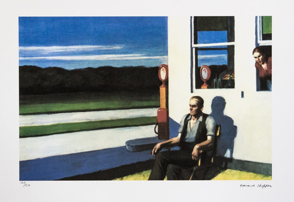 Edward Hopper 'Four Lane Road': Edward Hopper (after) 'Four Lane Road' limited edition 100/150, lithography print, plate signed bottom right, numbered with pencil bottom left, cotton paper Arches France, sheet size 38 x 57 cm, botto