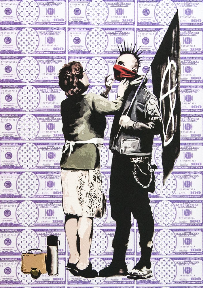 DEATH NYC SIGNED FINE ART PRINT W/COA: DEATH NYC Signed Fine Art Print with COA , DEATH NYC is a New York City-based street artist. Her pseudonym is an acronym for 'Don't Easily Abandon the Hope'. Print is blind stamped, comes with