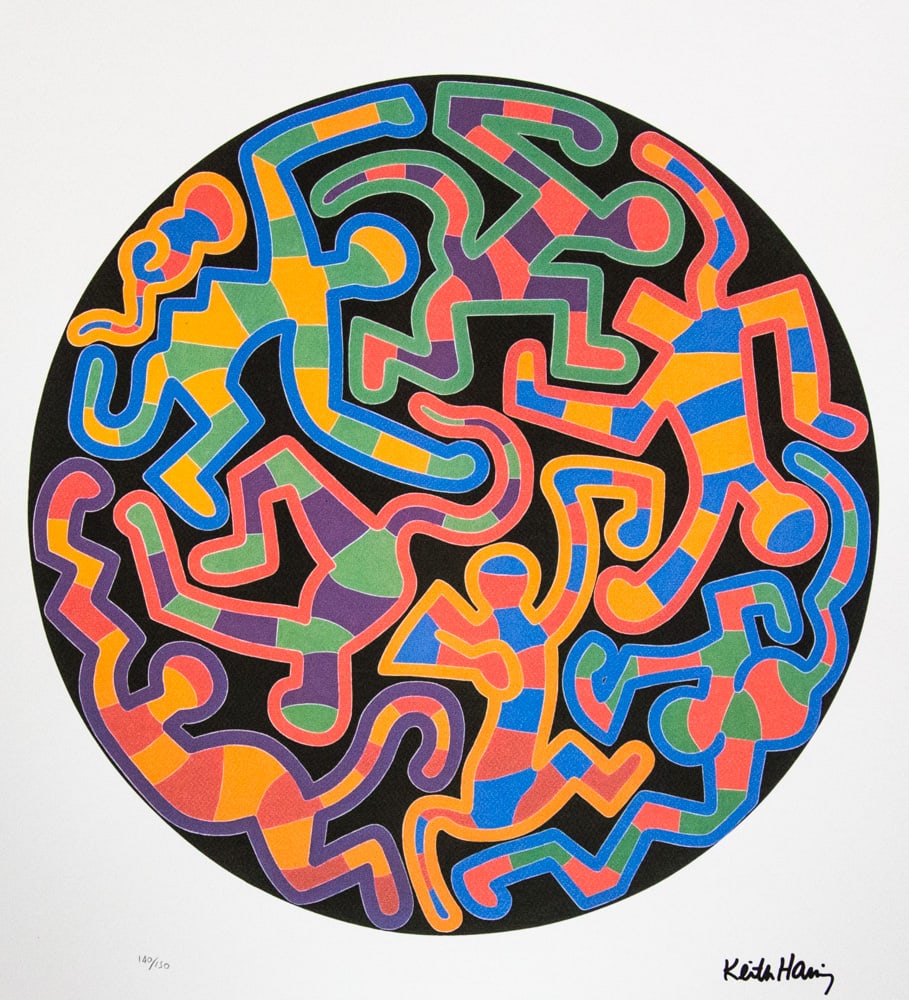 Keith Haring 'Monkey Puzzle': Keith Haring (after) 'Monkey Puzzle' offset lithography, limited edition of 150, sheet size 50 x 70 cm, plate signed bottom right, numbered with pencil bottom left 140/150, cotton paper, Keith Haring