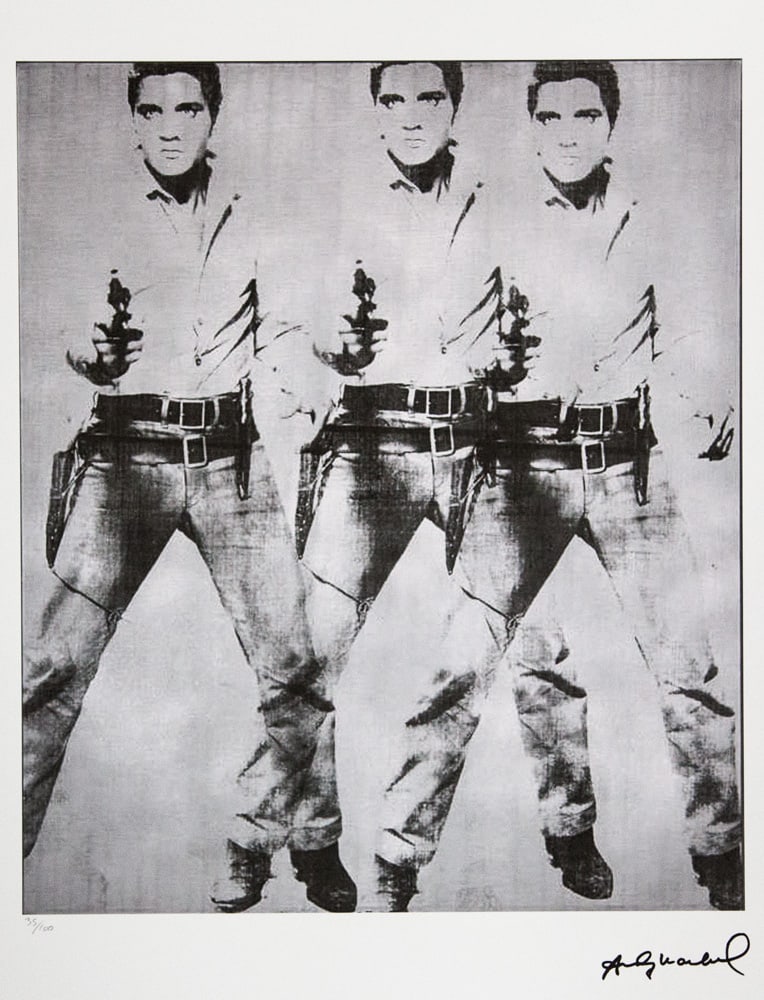 Andy Warhol 'Elvis Presley': Andy Warhol (after) 'Elvis Presley' offset lithograph in colors on Arches paper, sheet size 38,5 x 57 cm, plate signed bottom right, numbered with pencil, limited edition 35/100 (Leo Castelli, Art