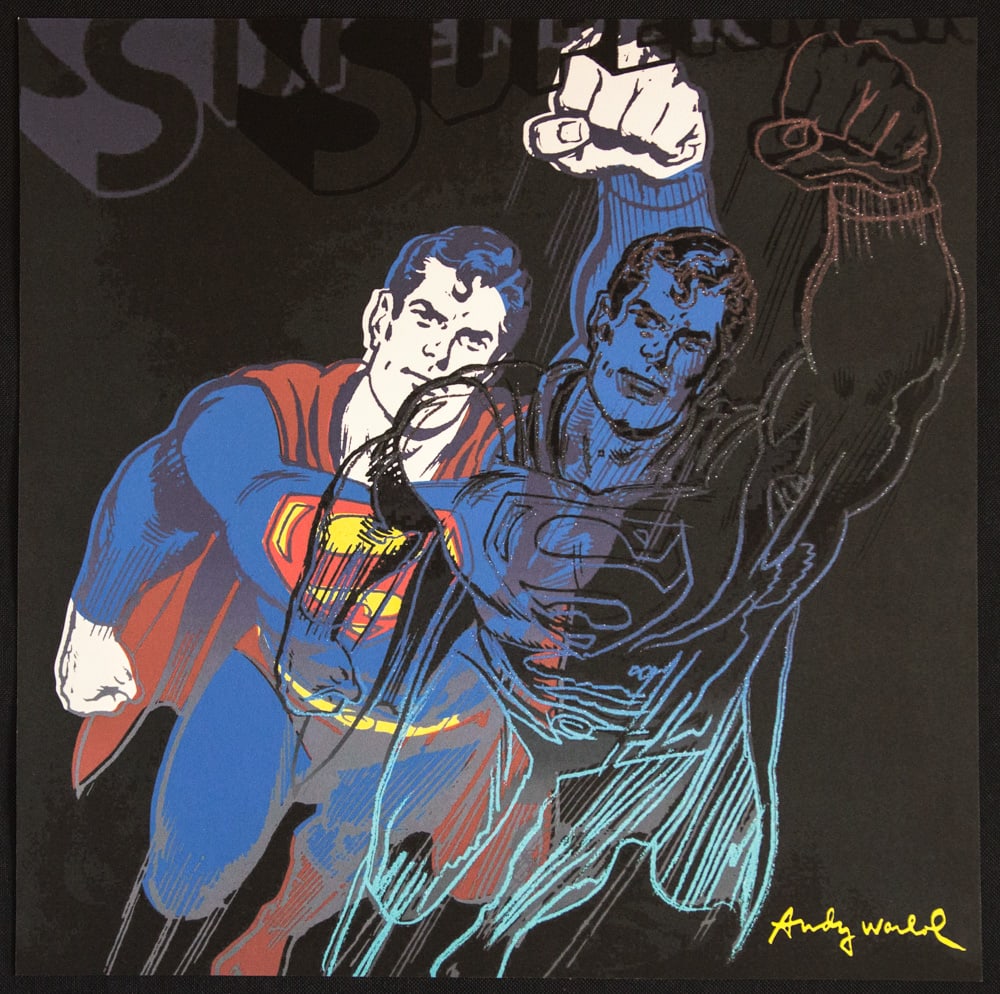 Andy Warhol 'Superman': Andy Warhol (after) 'Superman' offset lithography, size 60 x 60 cm, plate signed bottom right, numbered with pencil, limited edition 237/2400, heavy paper, stamped with CMOA on the back (Carnegie