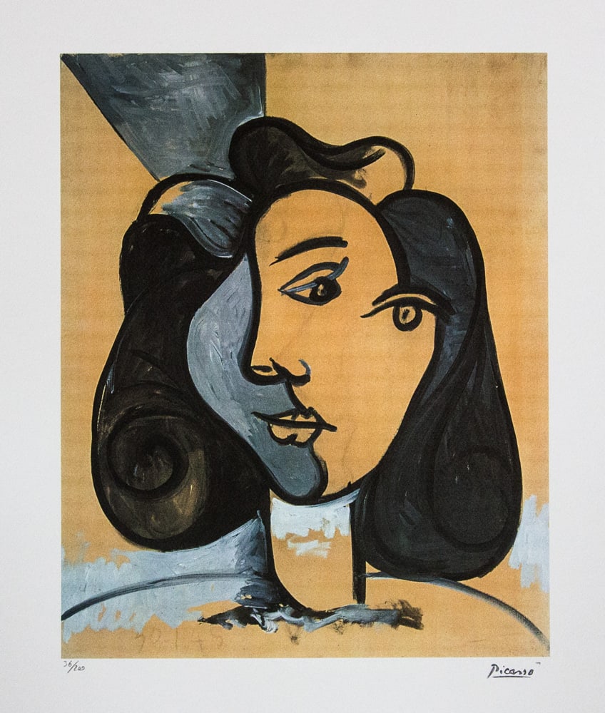 Pablo Picasso 'Head of Woman': Pablo Picasso (after) 'Head of Woman' lithograph print, limited edition of 200, sheet size 50 x 70 cm, plate signed bottom right, numbered with pencil bottom left 36/200, wove paper with Pablo