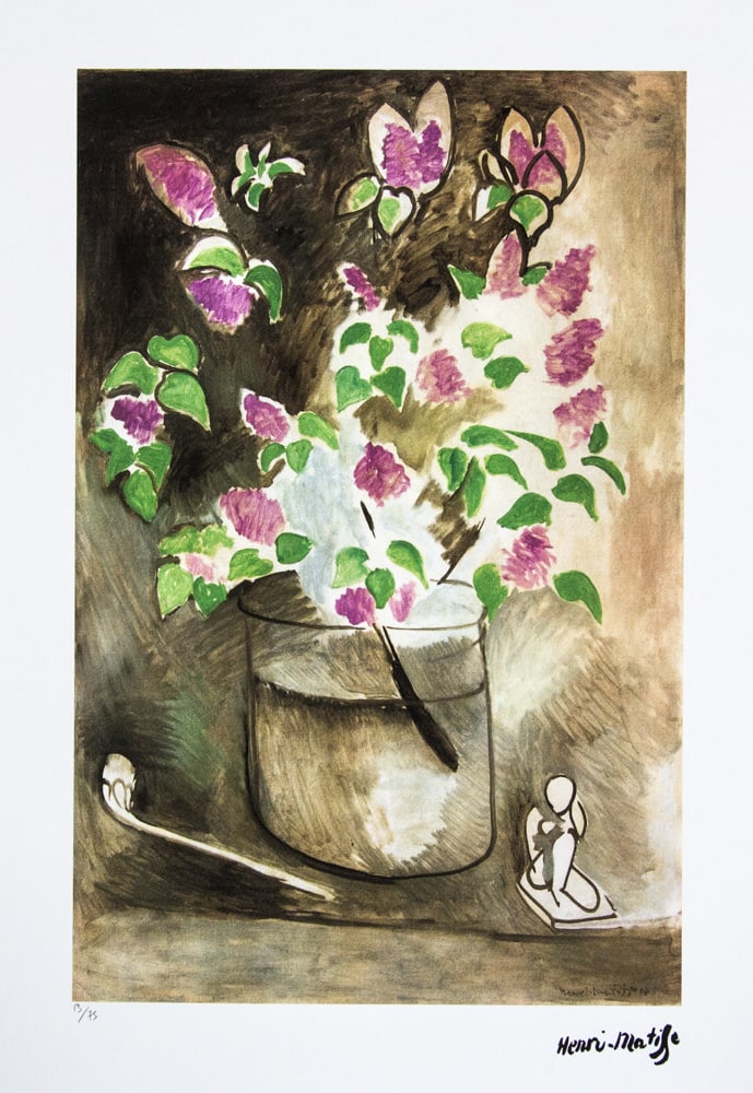 Henri Matisse 'Branch of Lillacs': Henri Matisse (after) 'Branch of Lillacs' offset lithography, limited edition of 75, sheet size 50 x 70 cm, plate signed bottom right, numbered with pencil bottom left 13/75, cotton paper, bottom
