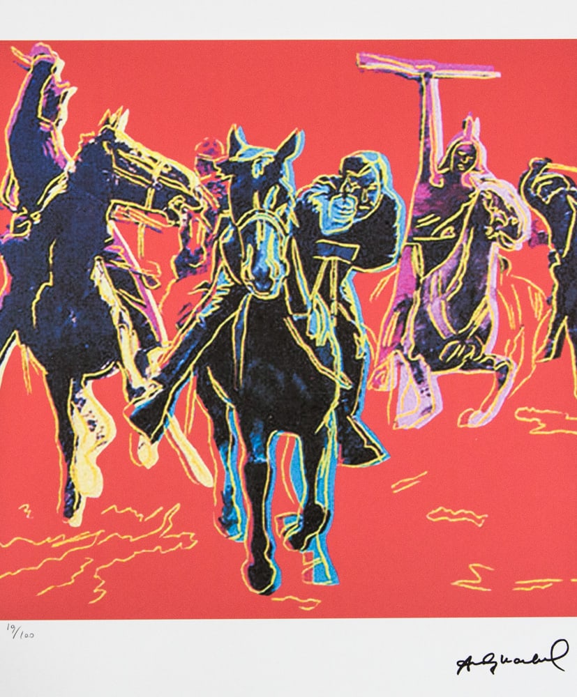 Andy Warhol 'Action Picture': Andy Warhol (after) 'Action Picture' offset lithograph in colors on Arches paper, sheet size 38,5 x 57 cm, plate signed bottom right, numbered with pencil, limited edition 19/100 (Leo Castelli, Art