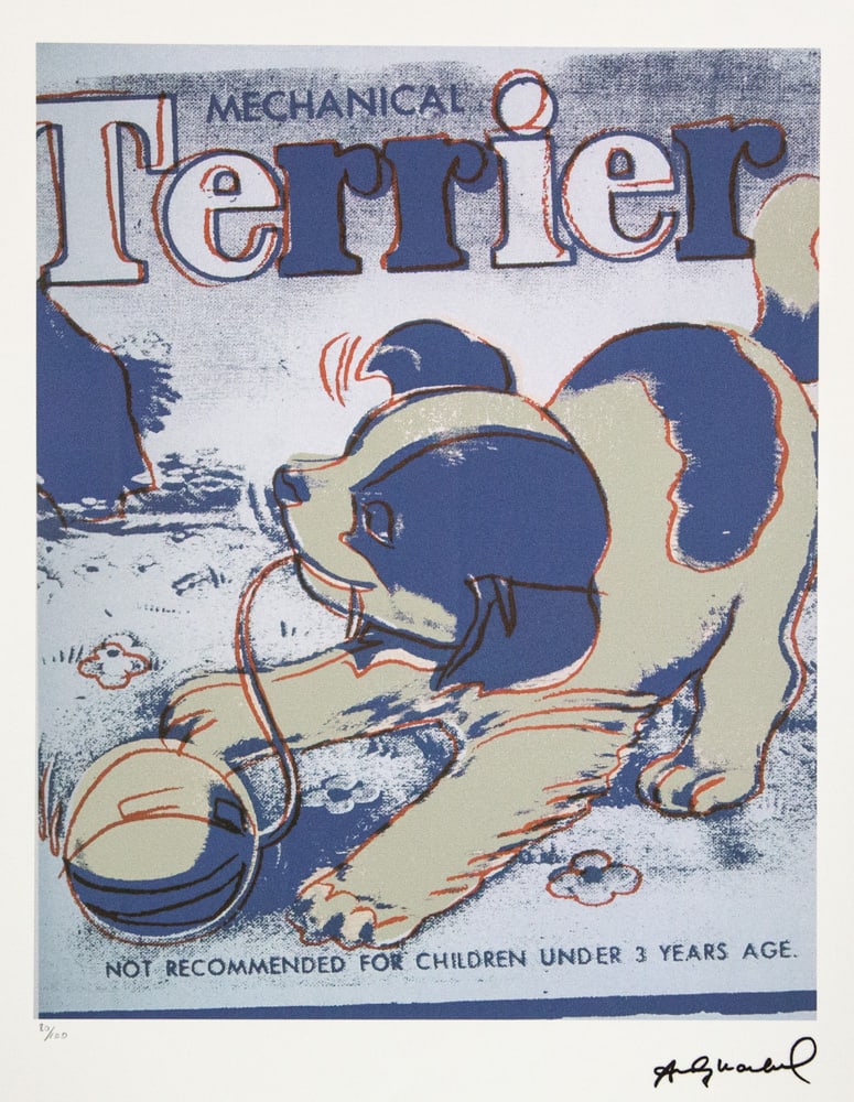 Andy Warhol 'Mechanical Terrier': Andy Warhol (after) 'Mechanical Terrier' offset lithograph in colors on Arches paper, sheet size 38,5 x 57 cm, plate signed bottom right, numbered with pencil, limited edition 80/100 (Leo Castelli,