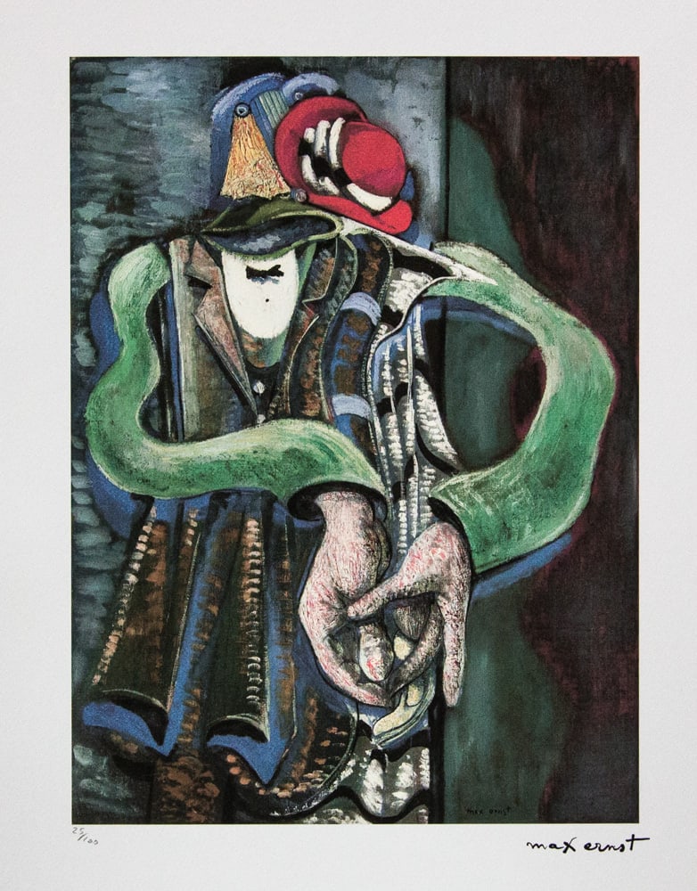 Max Ernst 'The Couple': Max Ernst (after) 'The Couple' lithography print, sheet size 50 x 70 cm, plate signed bottom right, numbered with pencil bottom left, limited edition 25/100, bottom left publishing house stamp