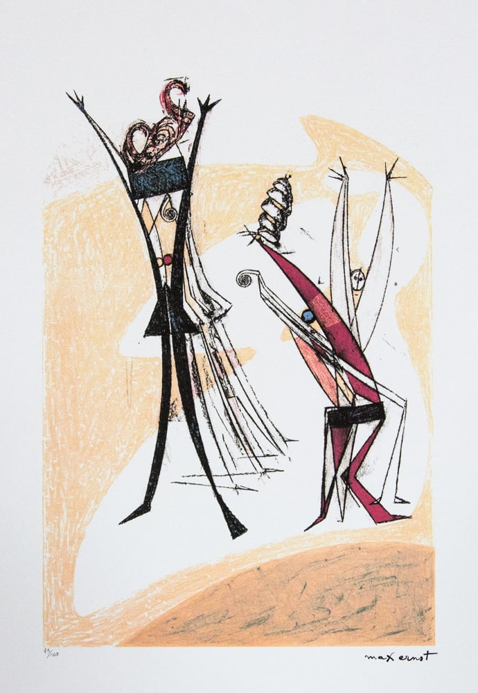 Max Ernst 'Rythmes': Max Ernst (after) 'Rythmes' lithography print, sheet size 50 x 70 cm, plate signed bottom right, numbered with pencil bottom left, limited edition 79/100, bottom left publishing house stamp 'SPADEM,