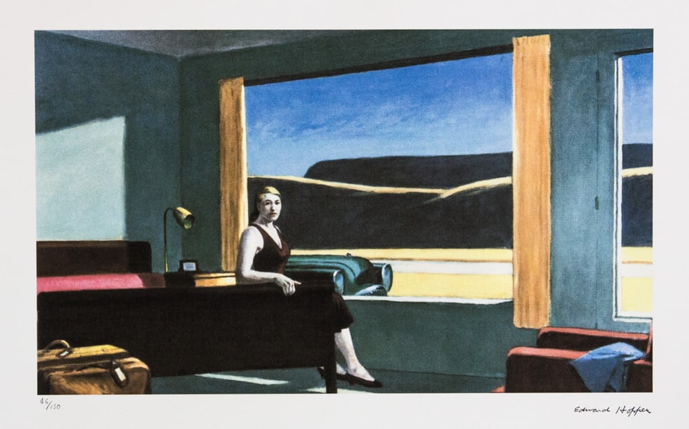 Edward Hopper 'Western Motel': Edward Hopper (after) 'Western Motel' limited edition 46/150, lithography print, plate signed bottom right, numbered with pencil bottom left, cotton paper Arches France, sheet size 38 x 57 cm, bottom