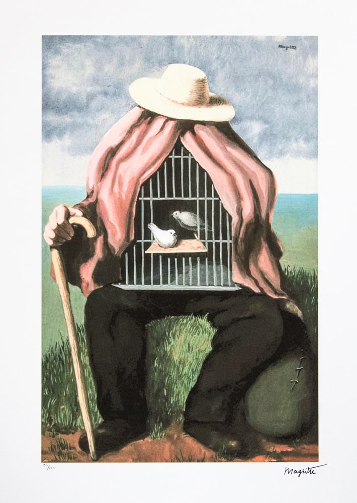 Rene Magritte 'The Therapist': Rene Magritte (after) 'The Therapist' lithography print, limited edition of 100, plate signed bottom right, numbered with pencil bottom left 90/100, bottom left publishing house stamp 'SPADEM,