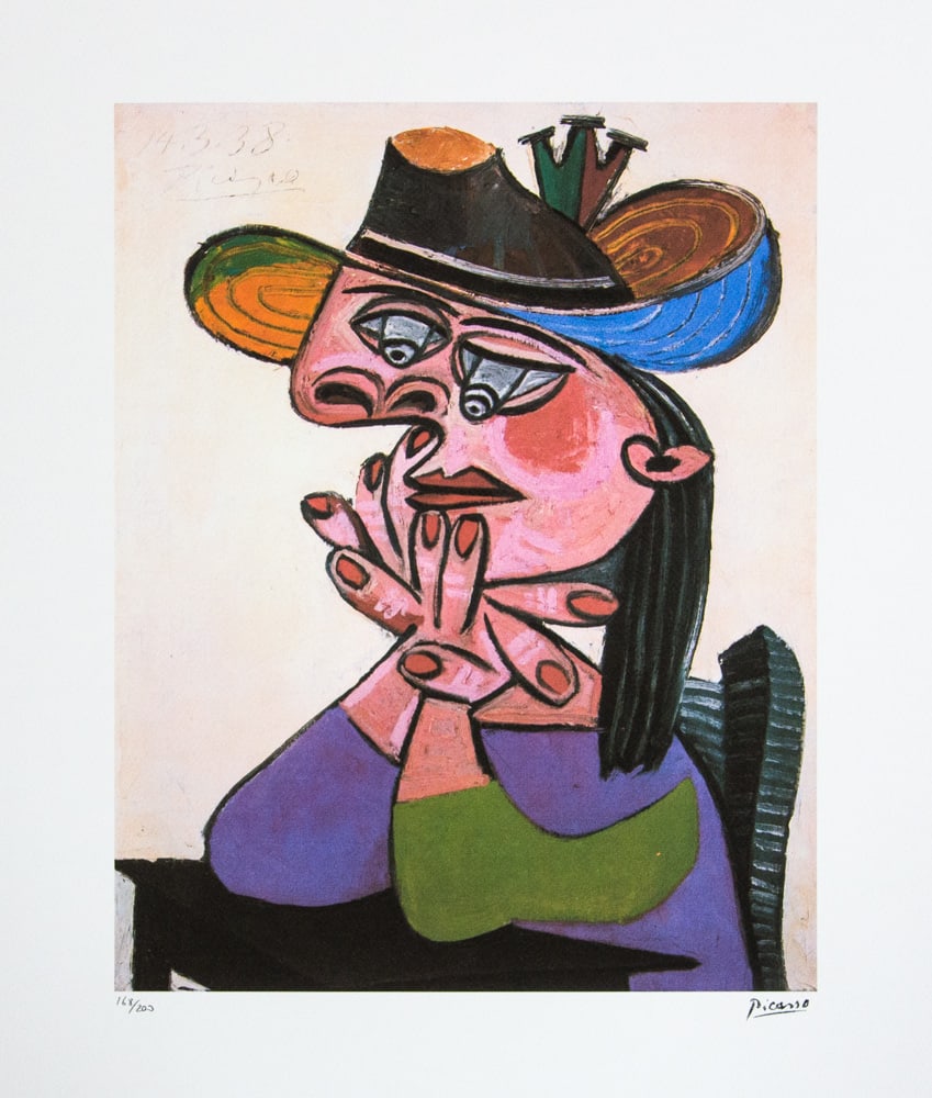 Pablo Picasso 'Woman in a Hat': Pablo Picasso (after) 'Woman in a Hat' lithograph print, limited edition of 200, sheet size 50 x 70 cm, plate signed bottom right, numbered with pencil bottom left 168/200, wove paper with Pablo