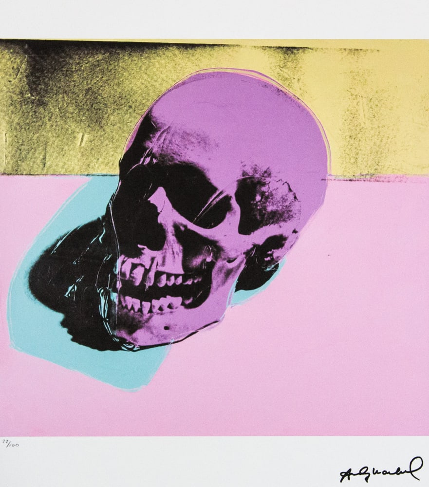 Andy Warhol 'Skull': Andy Warhol (after) 'Skull' offset lithograph in colors on Arches paper, sheet size 38,5 x 57 cm, plate signed bottom right, numbered with pencil, limited edition 22/100 (Leo Castelli, Art Gallery New