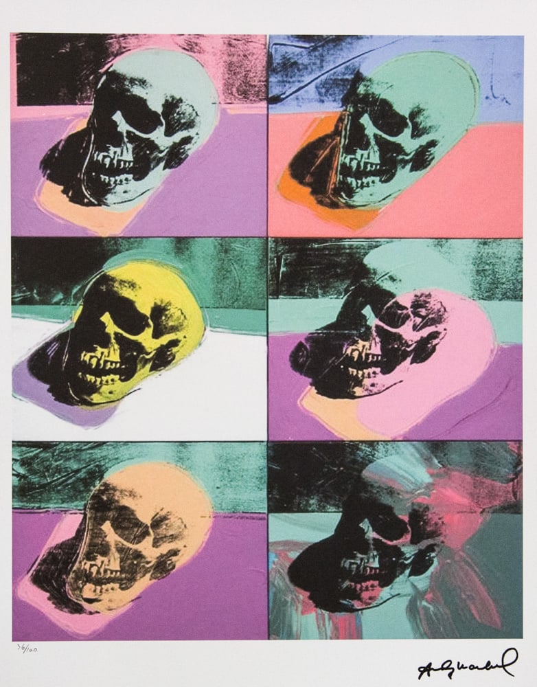 Andy Warhol 'Skull': Andy Warhol (after) 'Skull' offset lithograph in colors on Arches paper, sheet size 38,5 x 57 cm, plate signed bottom right, numbered with pencil, limited edition 36/100 (Leo Castelli, Art Gallery New