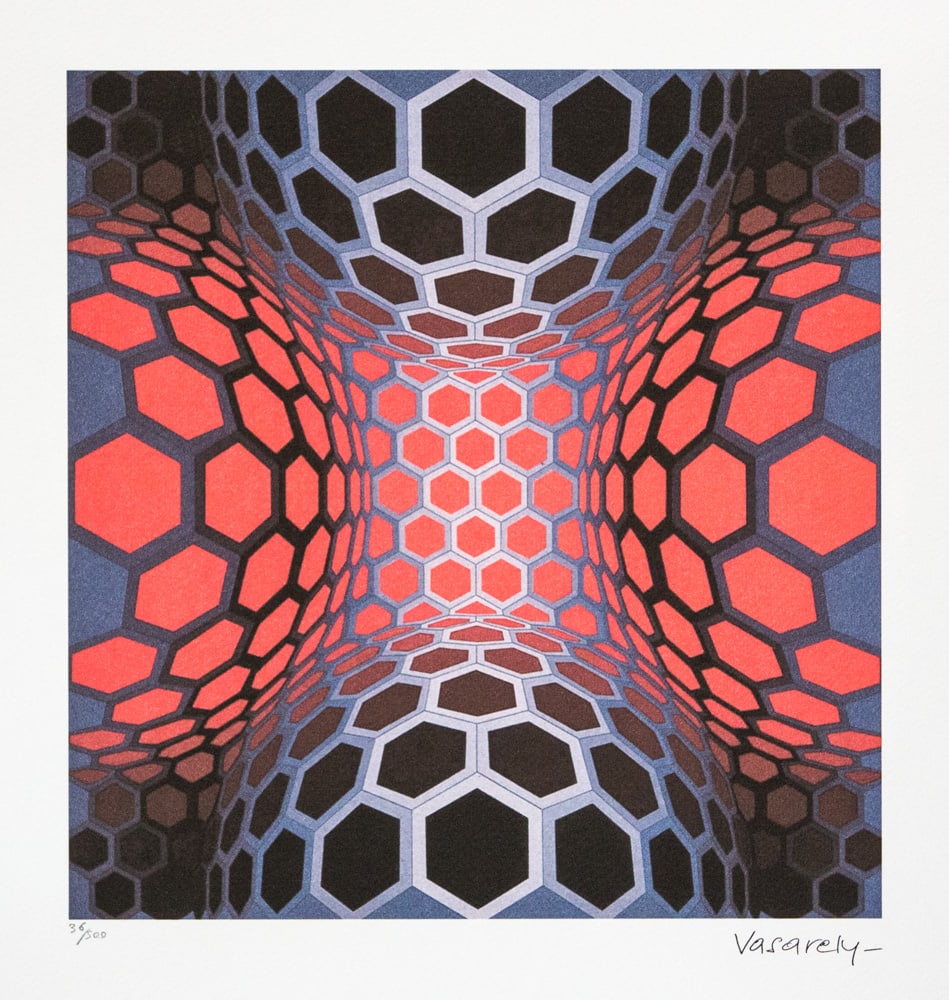 Victor Vasarely 'Lepke Mi': Victor Vasarely (after) 'Lepke Mi' limited edition of 500, lithography print, plate signed bottom right, numbered with pencil bottom left 36/500, heavy cotton paper, with embossing stamp 'SPADEM,