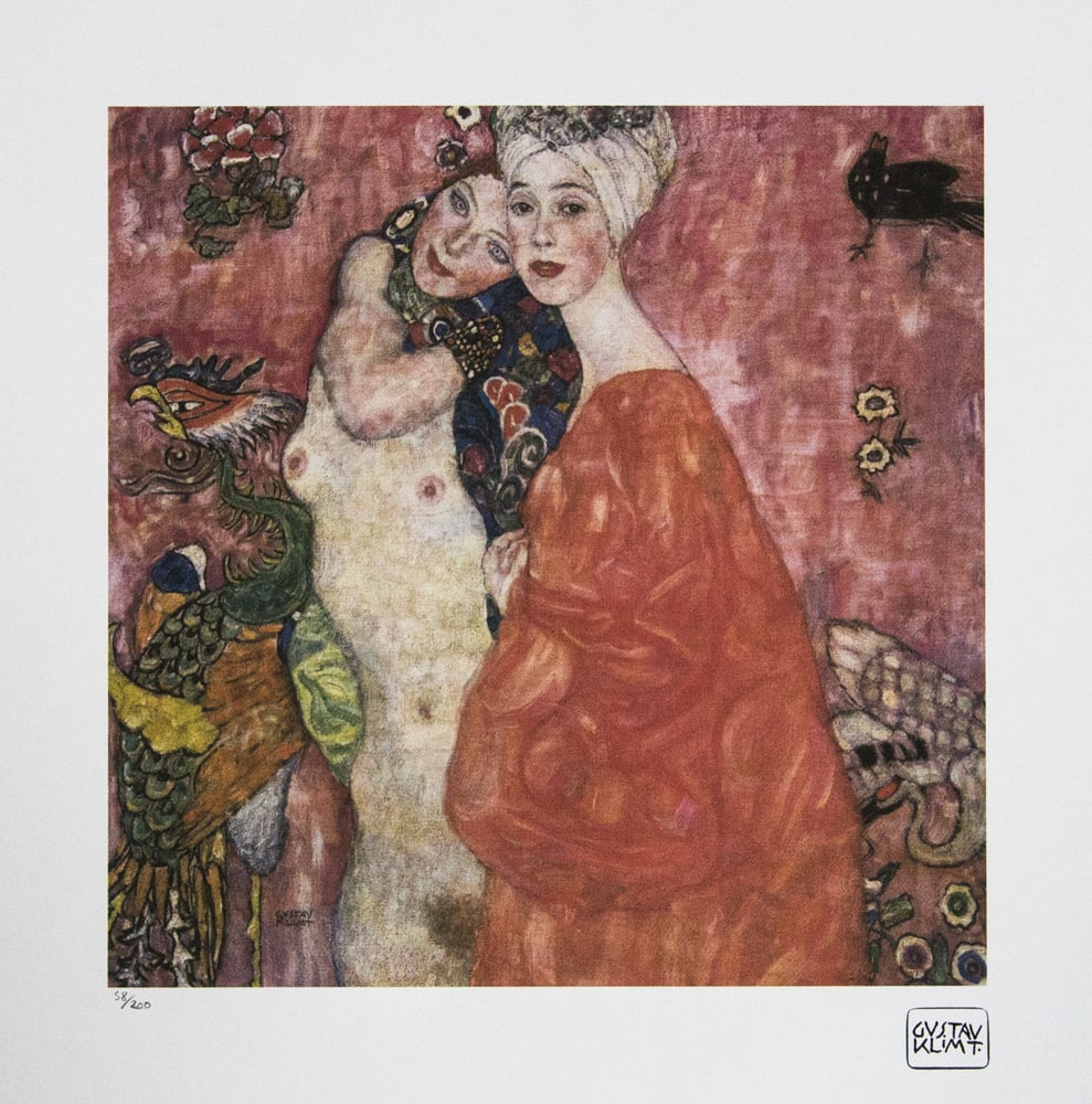 Gustav Klimt 'The Girlfriends': Gustav Klimt (after) 'The Girlfriends' limited edition of 200, lithograph print, plate signed bottom right, numbered with pencil bottom left 58/200, fine art paper, with La TREC Spa embossing, sheet
