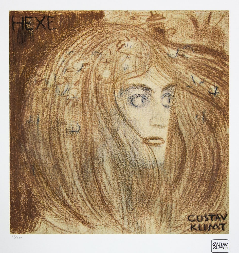 Gustav Klimt 'Die Hexe': Gustav Klimt (after) 'Die Hexe' limited edition of 200, lithograph print, plate signed bottom right, numbered with pencil bottom left 57/200, fine art paper, with La TREC Spa embossing, sheet size: