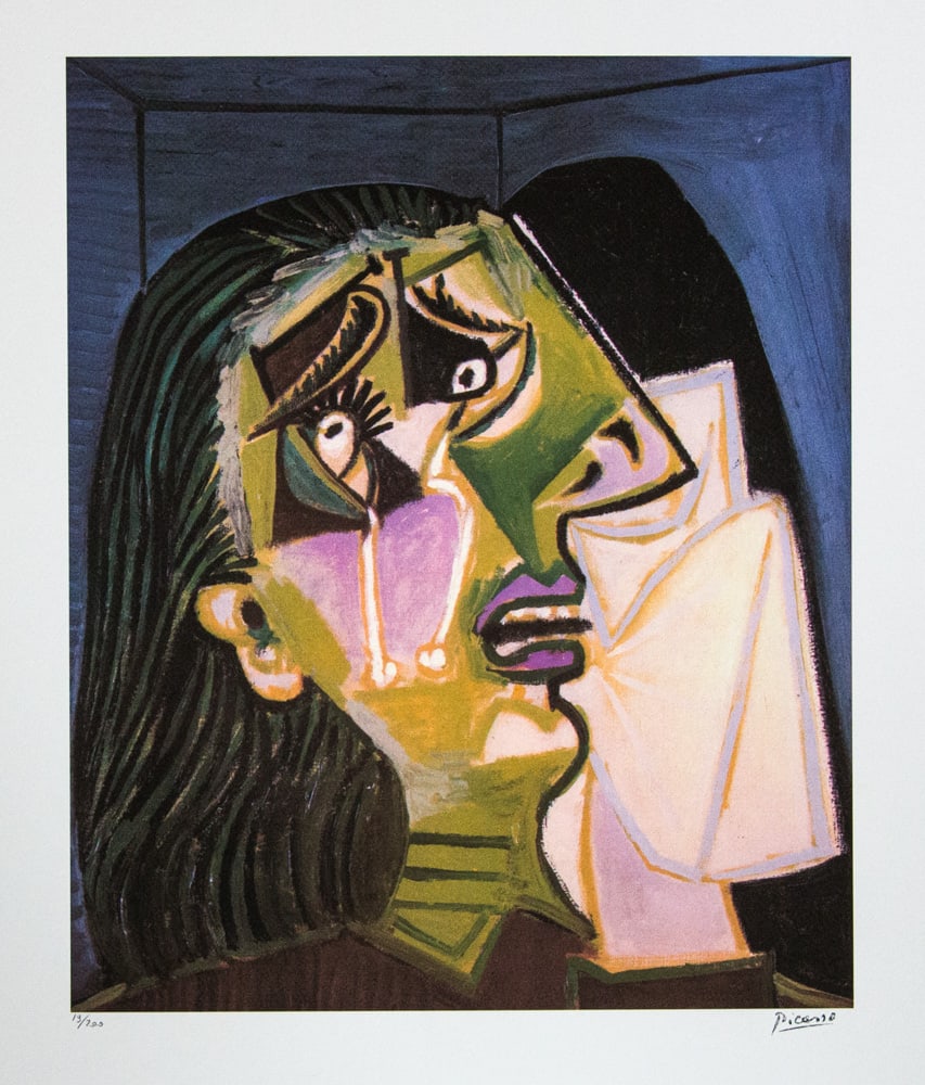 Pablo Picasso 'Weeping Woman': Pablo Picasso (after) 'Weeping Woman' lithograph print, limited edition of 200, sheet size 50 x 70 cm, plate signed bottom right, numbered with pencil bottom left 19/200, wove paper with Pablo