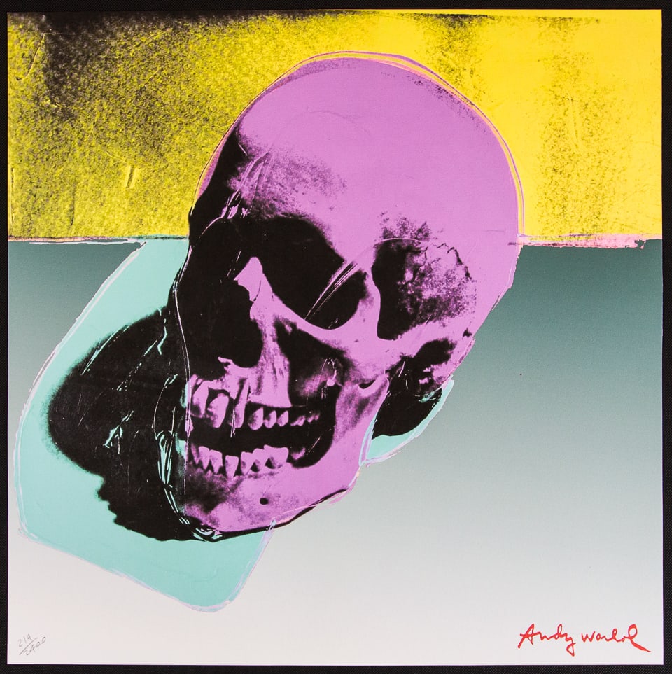 Andy Warhol 'Skull': Andy Warhol (after) 'Skull' offset lithography, size 60 x 60 cm, plate signed bottom right, numbered with pencil, limited edition 219/2400, heavy paper, stamped with CMOA on the back (Carnegie Museum