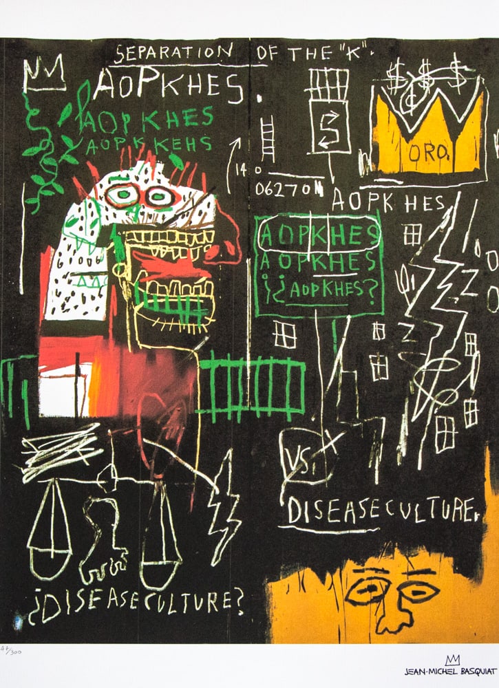 Jean-Michel Basquiat 'Separation of the K. Aopkhes': Jean-Michel Basquiat (after) 'Separation of the K. Aopkhes' lithography print, sheet size 50 x 70 cm, plate signed bottom right, numbered bottom left with pencil, limited edition 147/300, bottom