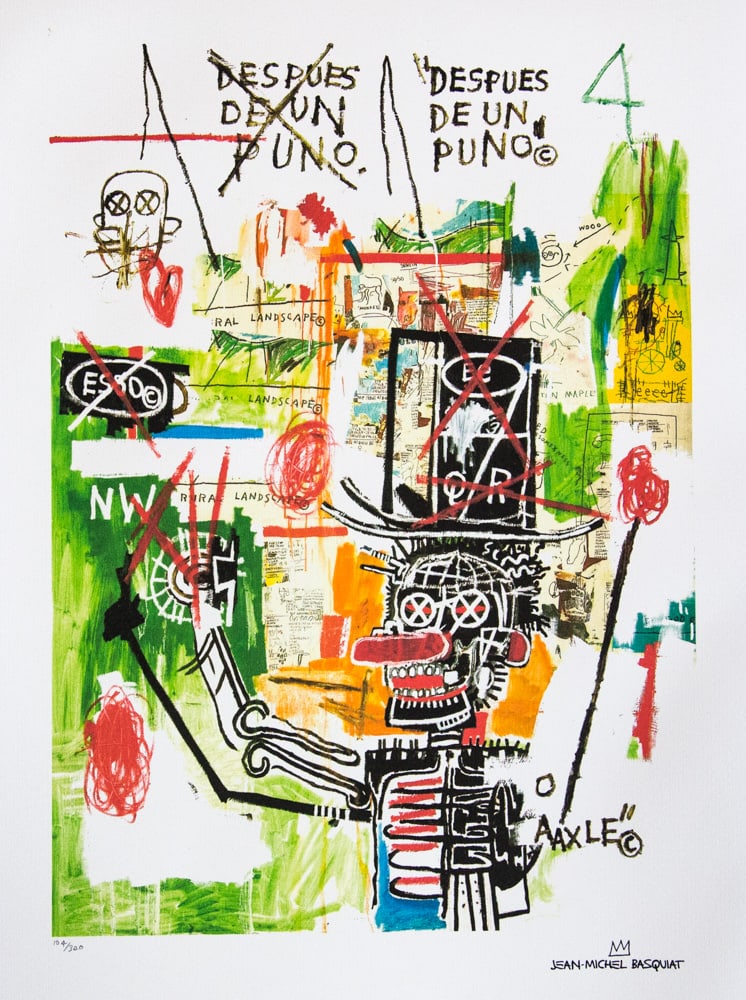 Jean-Michel Basquiat 'After Puno': Jean-Michel Basquiat (after) 'After Puno' lithography print, sheet size 50 x 70 cm, plate signed bottom right, numbered bottom left with pencil, limited edition 104/300, bottom right publishing house