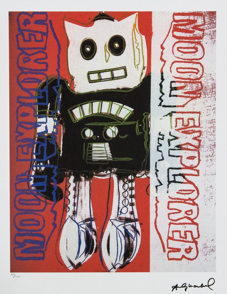 Andy Warhol 'Moon Explorer Robot': Andy Warhol (after) 'Moon Explorer Robot' offset lithograph in colors on Arches paper, sheet size 38,5 x 57 cm, plate signed bottom right, numbered with pencil, limited edition 63/100 (Leo Castelli,