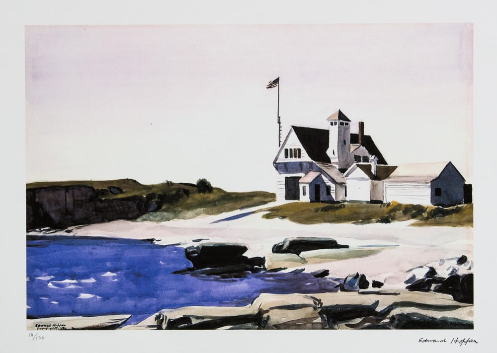 Edward Hopper 'Coast Guard Station, Two Lights, Maine': Edward Hopper (after) 'Coast Guard Station, Two Lights, Maine' limited edition 10/150, lithography print, plate signed bottom right, numbered with pencil bottom left, cotton paper Arches France, sheet