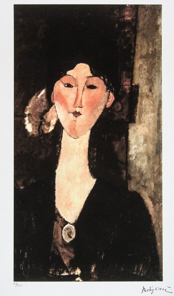 Amadeo Modigliani 'Portrait of Beatrice Hastings': Amadeo Modigliani (after) 'Portrait of Beatrice Hastings' lithography print, plate signed bottom right, numbered with pencil bottom left, limited edition 66/250, heavy paper, sheet size 70 x 50 cm,