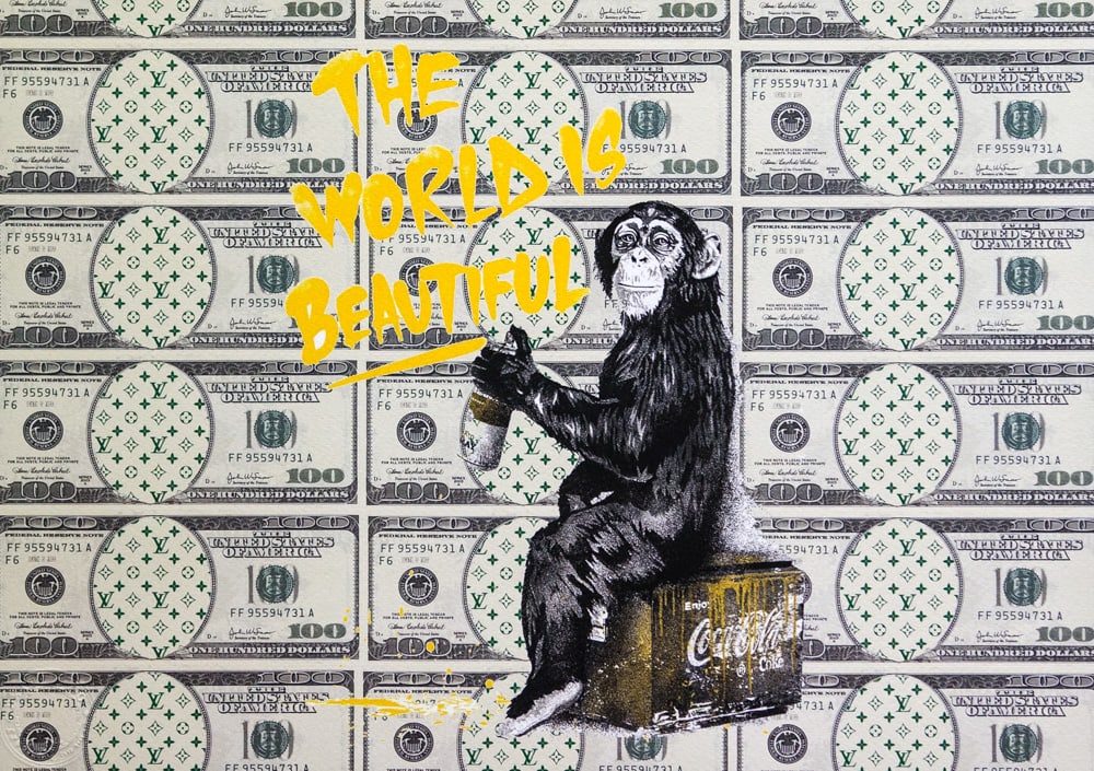 DEATH NYC SIGNED FINE ART PRINT W/COA: DEATH NYC Signed Fine Art Print with COA , DEATH NYC is a New York City-based street artist. Her pseudonym is an acronym for 'Don't Easily Abandon the Hope'. Print is blind stamped, comes with