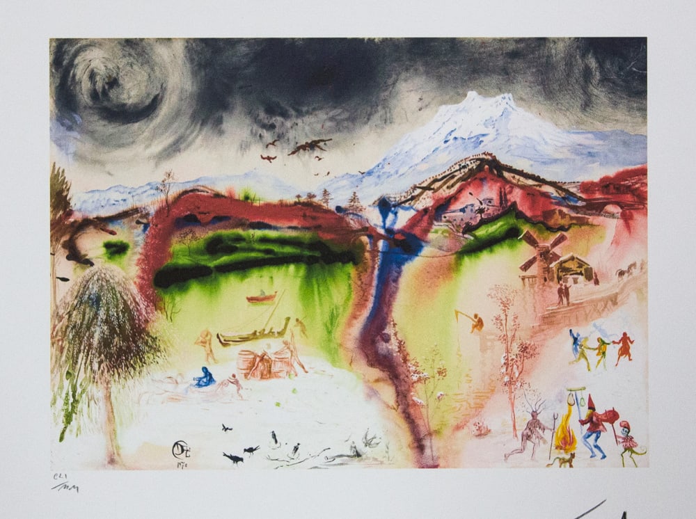 Salvador Dali 'Winter': Salvador Dali (after) 'Winter' offset lithography, sheet size 50 x 65 cm, heavy paper with watermark BFK Rives France, signed bottom right, pencil 'Dali', numbered with pencil bottom left CLI/MM,