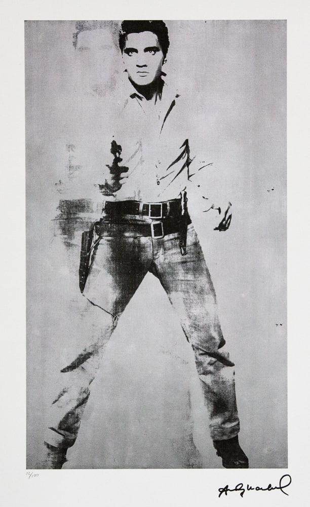 Andy Warhol 'Elvis Presley': Andy Warhol (after) 'Elvis Presley' offset lithograph in colors on Arches paper, sheet size 38,5 x 57 cm, plate signed bottom right, numbered with pencil, limited edition 12/100 (Leo Castelli, Art