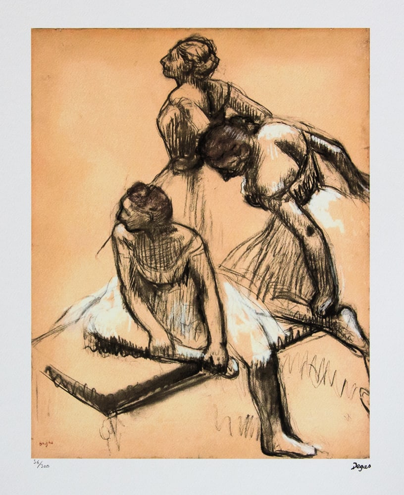 Edgar Degas 'Three Dancers at Rest': Edgar Degas (after) 'Three Dancers at Rest' offset lithography, limited edition of 300, sheet size 50 x 70 cm, plate signed bottom right, numbered with pencil bottom left 56/300, cotton paper,