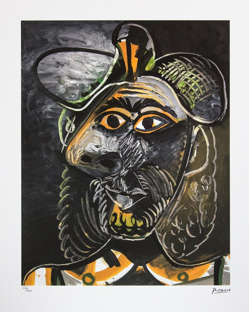 Pablo Picasso 'Head of a Man': Pablo Picasso (after) 'Head of a Man' lithograph print, limited edition of 200, sheet size 50 x 70 cm, plate signed bottom right, numbered with pencil bottom left 166/200, wove paper with Pablo