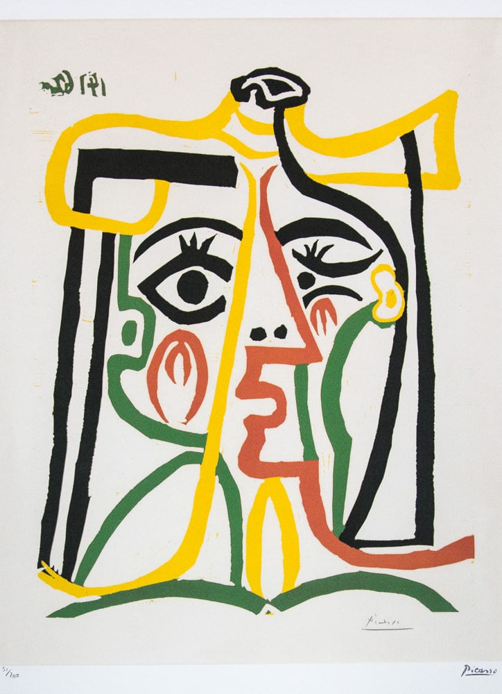 Pablo Picasso 'Female Face': Pablo Picasso (after) 'Female Face' lithograph print, limited edition of 200, sheet size 50 x 70 cm, plate signed bottom right, numbered with pencil bottom left 51/200, wove paper with Pablo Picasso