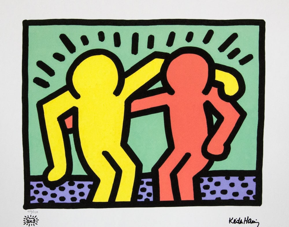 Keith Haring 'Best Buddies': Keith Haring (after) 'Best Buddies' offset lithography, limited edition of 150, sheet size 50 x 70 cm, plate signed bottom right, numbered with pencil bottom left 127/150, cotton paper, Keith Haring F