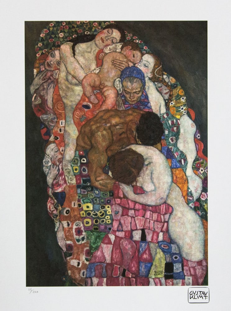 Gustav Klimt 'Death and Life': Gustav Klimt (after) 'Death and Life' limited edition of 200, lithograph print, plate signed bottom right, numbered with pencil bottom left 115/200, fine art paper, with La TREC Spa embossing, sheet s