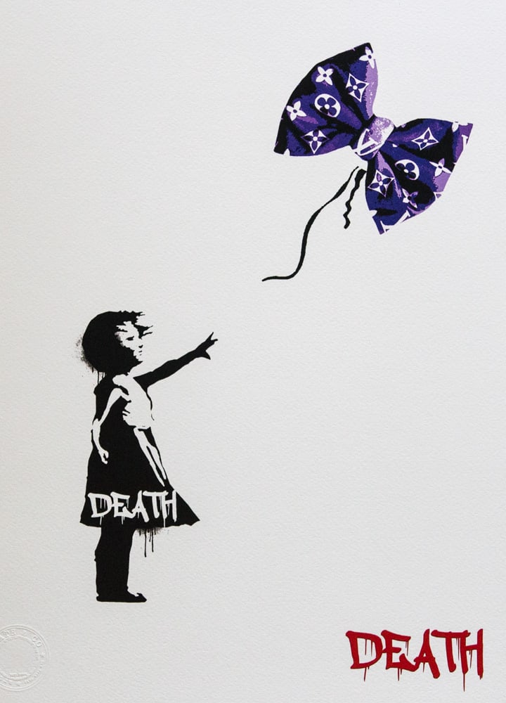 DEATH NYC SIGNED FINE ART PRINT W/COA: DEATH NYC Signed Fine Art Print with COA , DEATH NYC is a New York City-based street artist. Her pseudonym is an acronym for 'Don't Easily Abandon the Hope'. Print is blind stamped, comes with Certifi