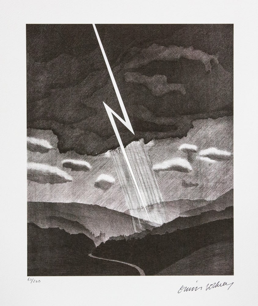 David Hockney 'Lightning': David Hockney (after) 'Lightning' limited edition of 200, lithography print, plate signed bottom right, numbered with pencil bottom left 60/200, heavy cotton paper, with embossing stamp 'SPADEM, Paris