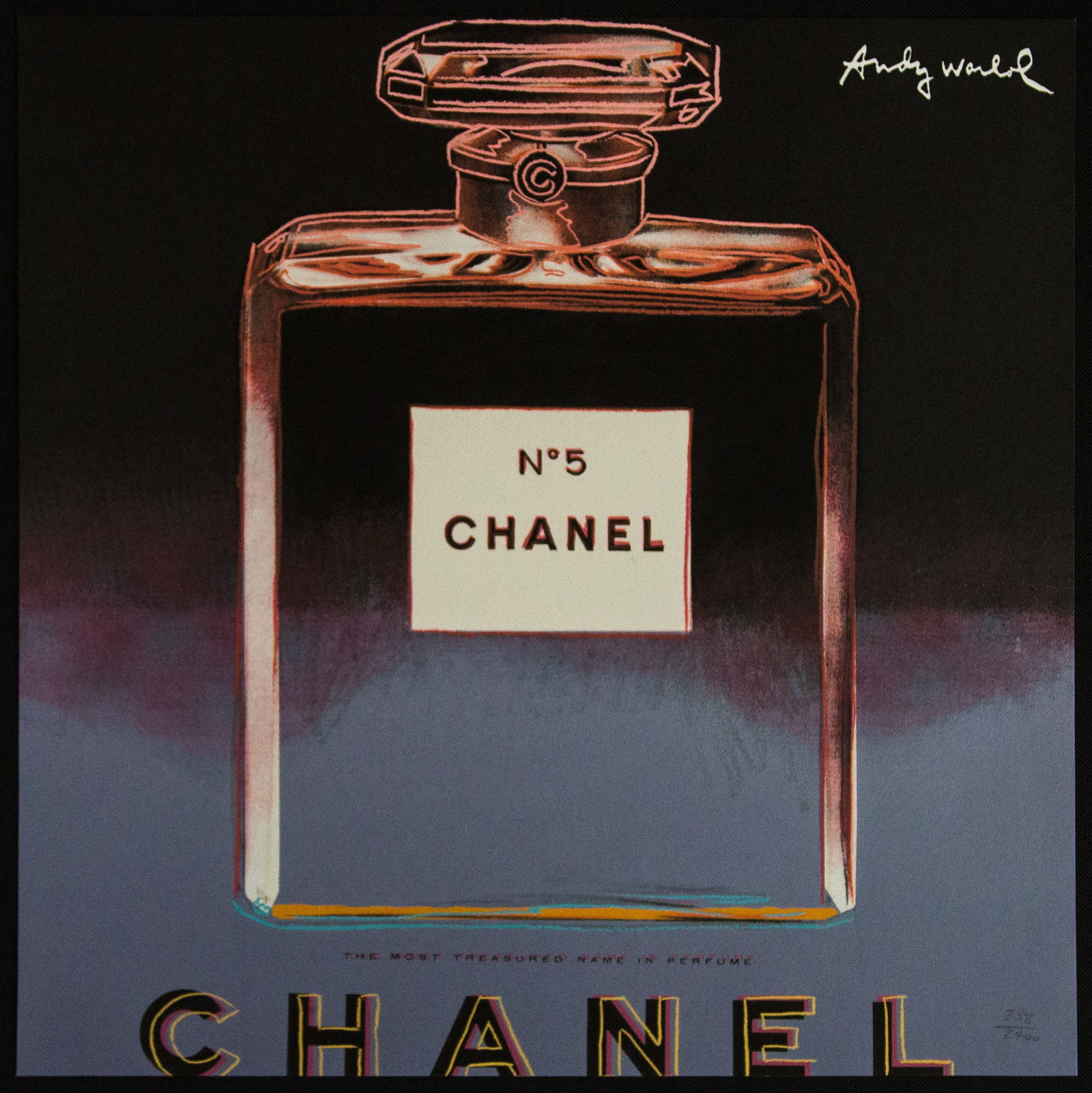 Andy Warhol 'Chanel': Andy Warhol (after) 'Chanel' offset lithography, size 60 x 60 cm, plate signed top right, numbered with pencil, limited edition 258/2400, heavy paper, stamped with CMOA on the back (Carnegie Museum