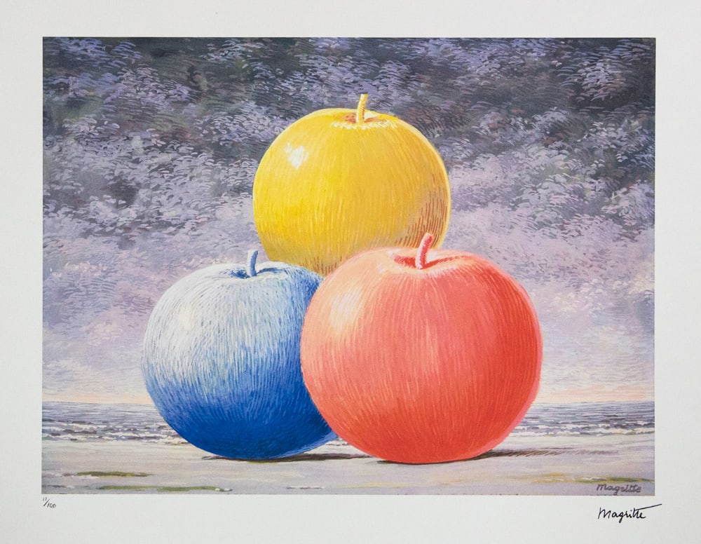 Rene Magritte 'Young Love': Rene Magritte (after) 'Young Love' lithography print, limited edition of 100, plate signed bottom right, numbered with pencil bottom left 11/100, bottom left publishing house stamp 'SPADEM, Paris',