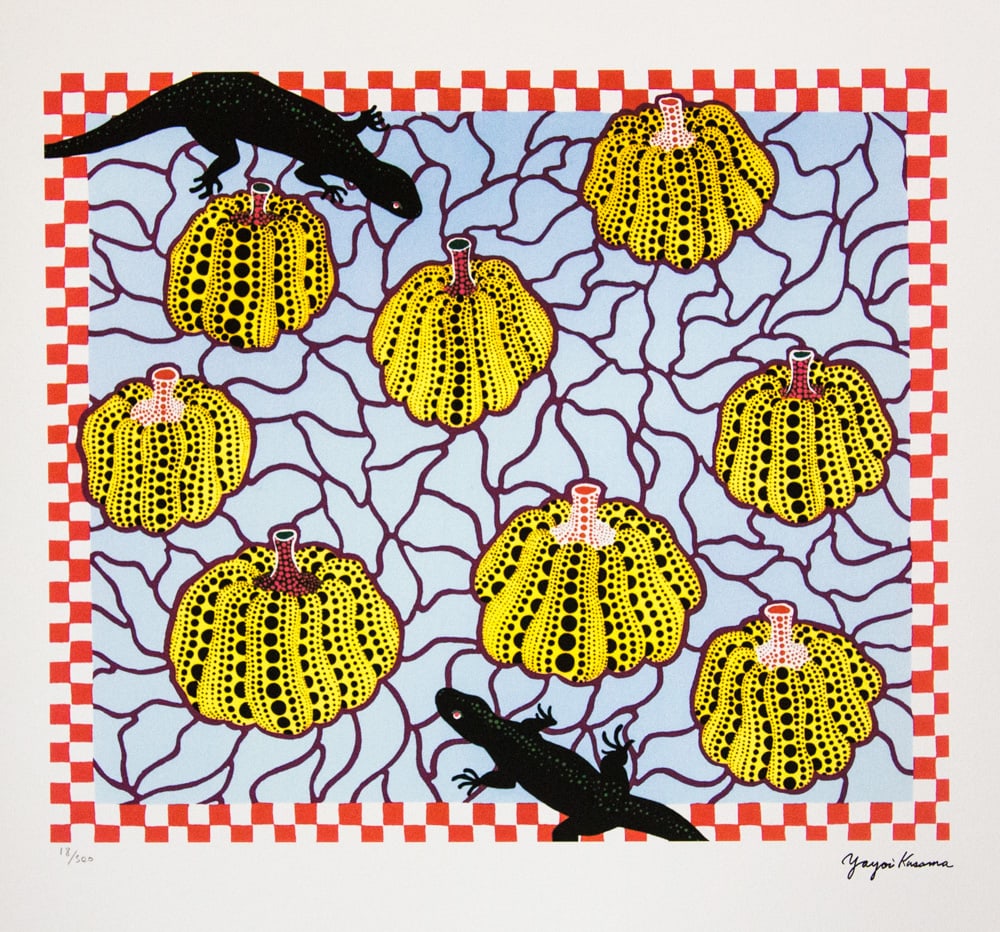 Yayoi Kusama 'Black Lizards': Yayoi Kusama (after) 'Black Lizards' offset lithography, limited edition of 500, sheet size 50 x 65 cm, plate signed bottom right, numbered with pencil bottom left 18/500, fine art paper, without